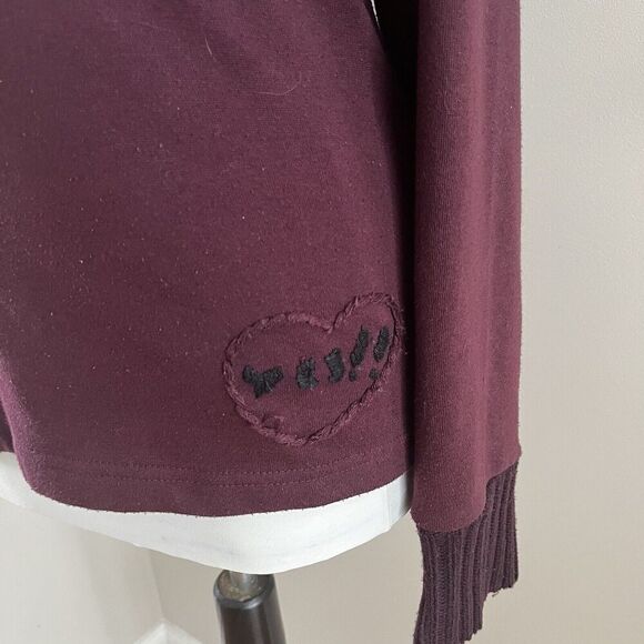 Desigual Patchwork Shawl Neck Pullover Sweater S Burgundy Cottagecore - Picture 10 of 16